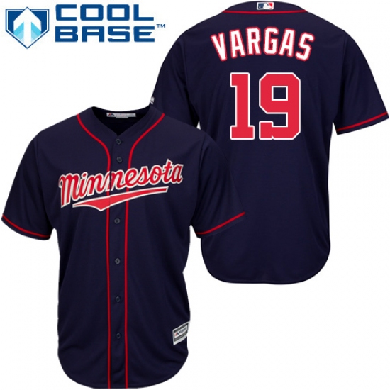 Youth Majestic Minnesota Twins #19 Kennys Vargas Replica Navy Blue Alternate Road Cool Base MLB Jersey - Ujersey