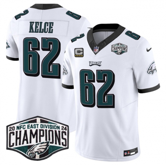Men's Philadelphia Eagles #62 Jason Kelce White 2024 NFC Est Champions With 4-Star C F.U.S.E. Vapor Untouchable Limited Stitched Football Jersey - Ujersey