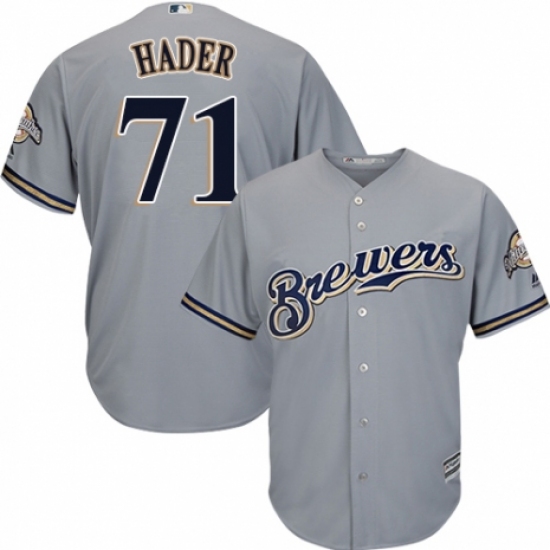 Youth Majestic Milwaukee Brewers #71 Josh Hader Replica Grey Road Cool Base MLB Jersey - Ujersey