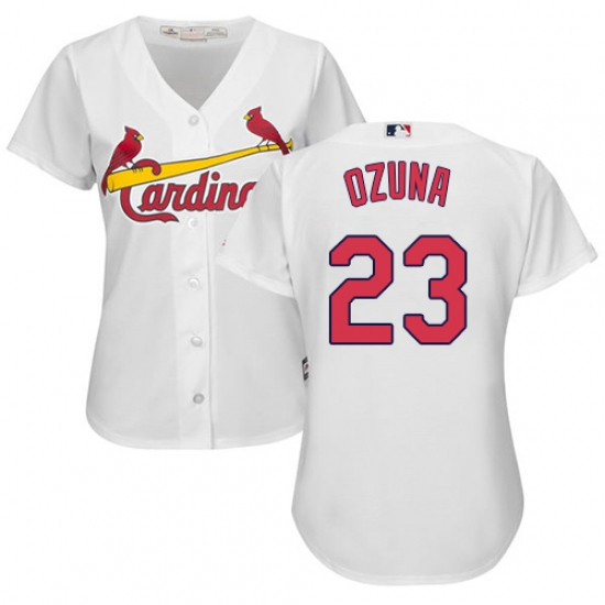 Women's Majestic St. Louis Cardinals #23 Marcell Ozuna Authentic White Home Cool Base MLB Jersey - Ujersey