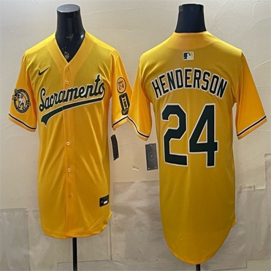 Men's Oakland Athletics #24 Rickey Henderson 2026 Yellow Alternate Sacramento Celebrating 125 Years Vapor Limited Stitched Baseball Jersey - Ujersey