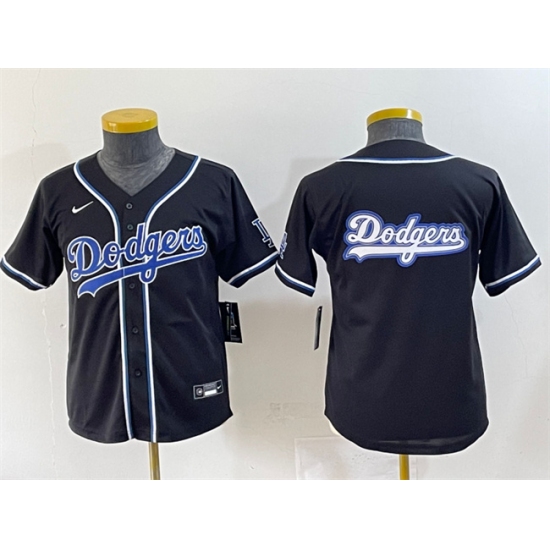 Youth Los Angeles Dodgers Team Big Logo Black Stitched Baseball Jerseys - Ujersey