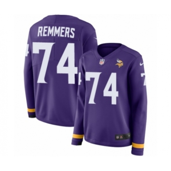 Women's Nike Minnesota Vikings #74 Mike Remmers Limited Purple Therma Long Sleeve NFL Jersey - Ujersey