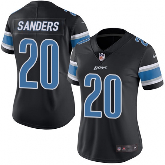 Women's Nike Detroit Lions #20 Barry Sanders Limited Black Rush Vapor Untouchable NFL Jersey - Ujersey