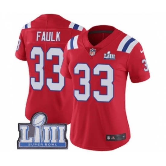 Women's Nike New England Patriots #33 Kevin Faulk Red Alternate Vapor Untouchable Limited Player Super Bowl LIII Bound NFL Jersey - Ujersey
