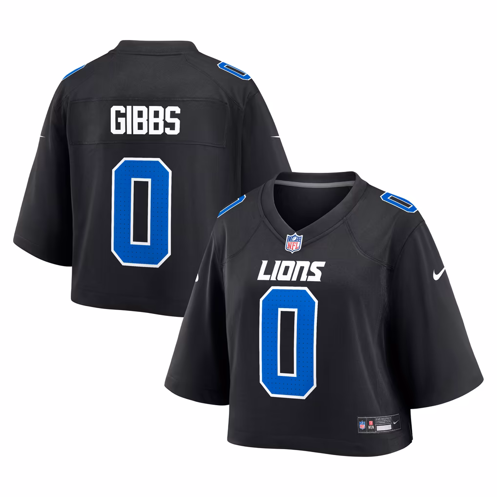 Women's Detroit Lions Jahmyr Gibbs Nike Black Cropped Fashion Game Jersey