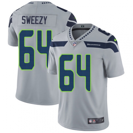 Men's Nike Seattle Seahawks #64 J.R. Sweezy Grey Alternate Vapor Untouchable Limited Player NFL Jersey - Ujersey