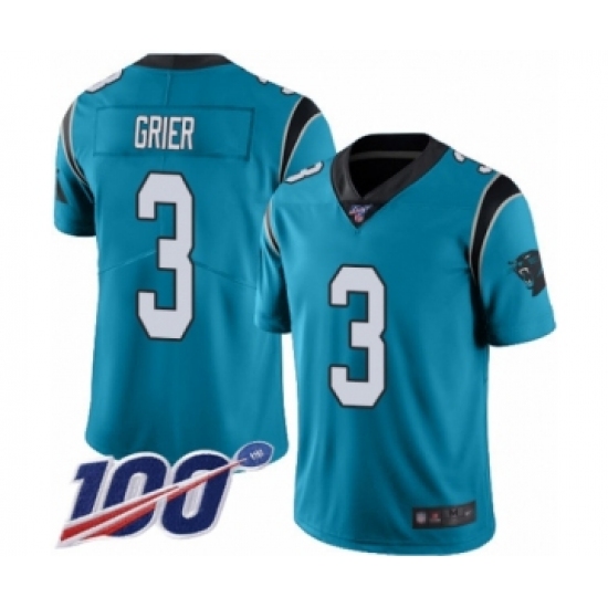 Men's Carolina Panthers #3 Will Grier Limited Blue Rush Vapor Untouchable 100th Season Football Jersey - Ujersey