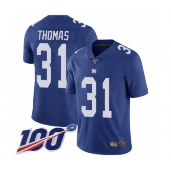 Men's New York Giants #31 Michael Thomas Royal Blue Team Color Vapor Untouchable Limited Player 100th Season Football Jersey - Ujersey