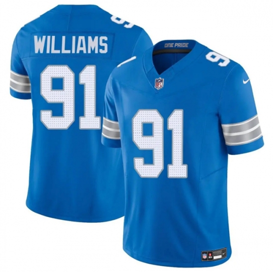 Men's Detroit Lions #91 Tyleik Williams Blue 2025 F.U.S.E. Vapor Limited Football Stitched Game Jersey - Ujersey