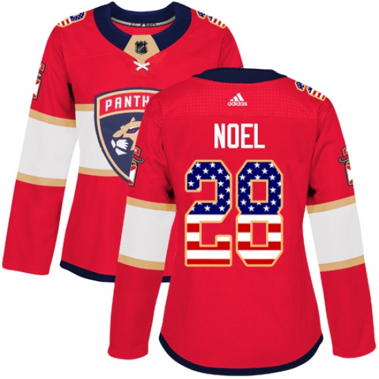 Women's Adidas Florida Panthers #28 Serron Noel Authentic Red USA Flag Fashion NHL Jersey - Ujersey
