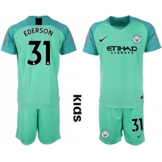 Manchester City #31 Ederson Green Goalkeeper Kid Soccer Club Jersey