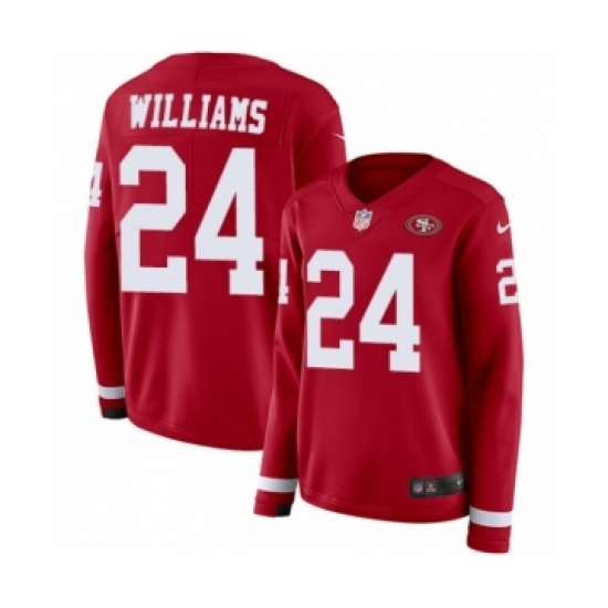 Women's Nike San Francisco 49ers #24 K'Waun Williams Limited Red Therma Long Sleeve NFL Jersey - Ujersey