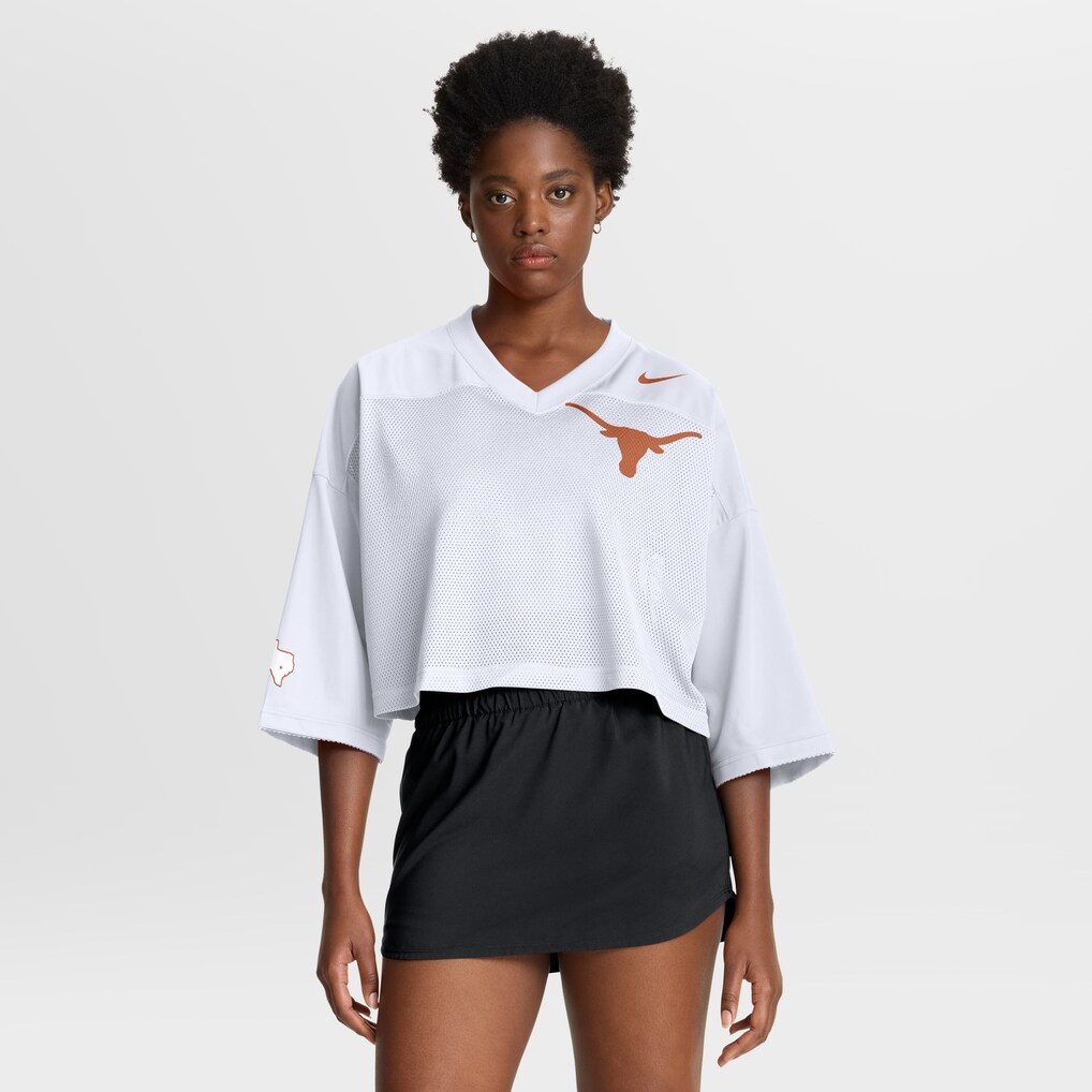 Women's Nike White Texas Longhorns Cropped Mesh Dri-FIT Fashion Jersey - ujerseystore