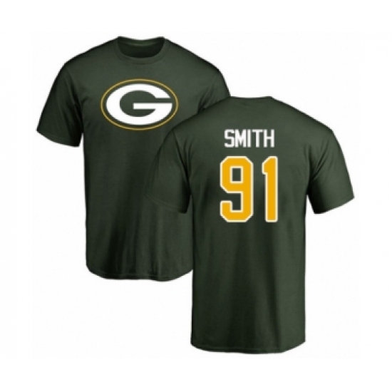 Football Green Bay Packers #91 Preston Smith Green Name & Number Logo T-Shirt - Ujersey