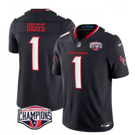 Men's Houston Texans #1 Stefon Diggs Navy F.U.S.E. 2024 AFC South Division Champions Vapor Limited Stitched Football Jersey - Ujersey