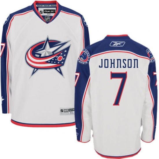Youth Reebok Columbus Blue Jackets #7 Jack Johnson Authentic White Away NHL Jersey - Ujersey