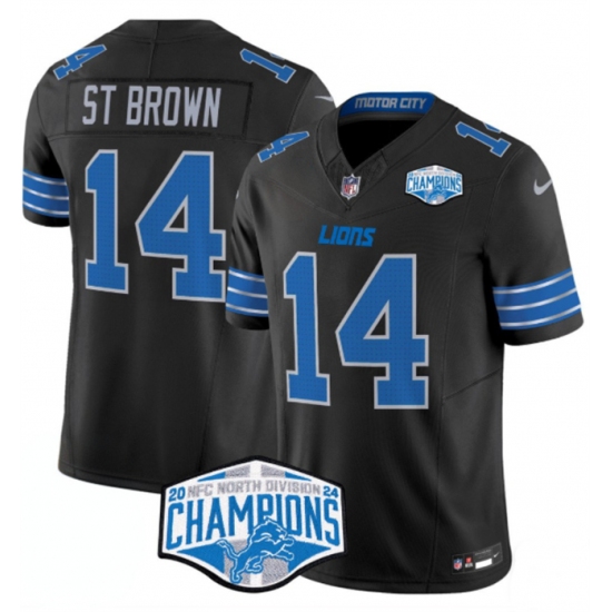 Men's Detroit Lions #14 Amon-Ra St. Brown Black 2024 NFC North Champions F.U.S.E. Vapor Limited Stitched Jersey