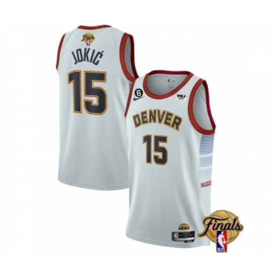 Men's Denver Nuggets #15 Nikola Jokic White 2023 Finals Icon Edition With NO.6 Stitched Basketball Jersey - Ujersey
