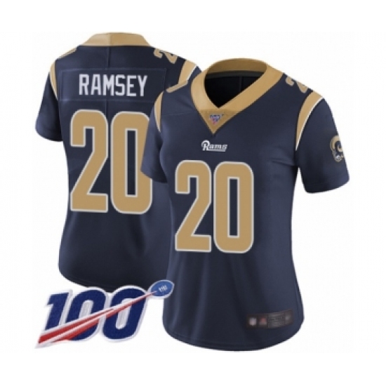 Women's Los Angeles Rams #20 Jalen Ramsey Navy Blue Team Color Vapor Untouchable Limited Player 100th Season Football Jersey - Ujersey