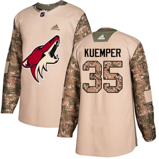 Youth Adidas Arizona Coyotes #35 Darcy Kuemper Authentic Camo Veterans Day Practice NHL Jersey - Ujersey
