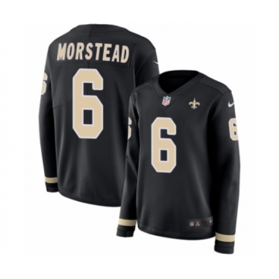Women's Nike New Orleans Saints #6 Thomas Morstead Limited Black Therma Long Sleeve NFL Jersey - Ujersey