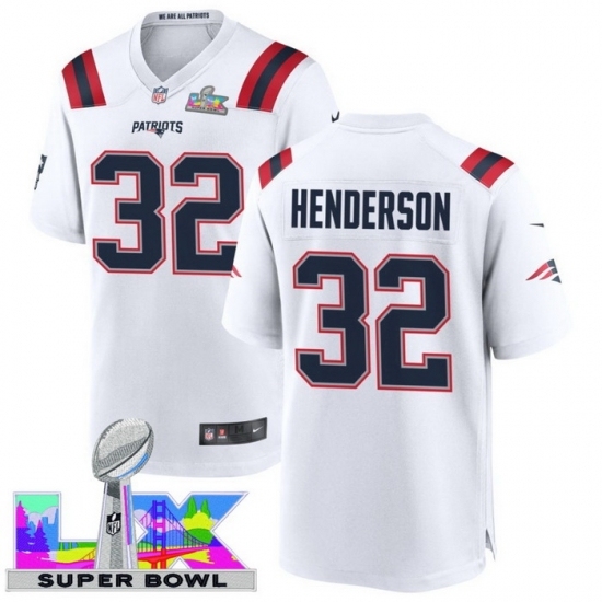 Men's New England Patriots #32 TreVeyon Henderson White 2025 2026 Super Bowl LX F U S E Stitched Jersey - ujerseystore