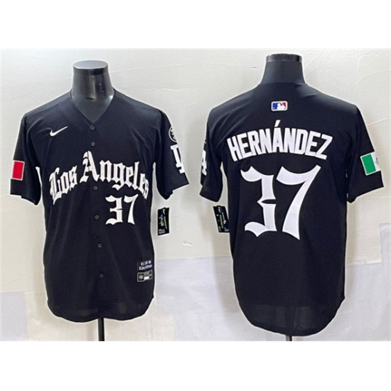 Men's Los Angeles Dodgers #37 Teoscar Hernández Black 2025 LA Gothic Style With Fernando Patch Vapor Premier Limited Stitched Baseball Jersey - Ujersey