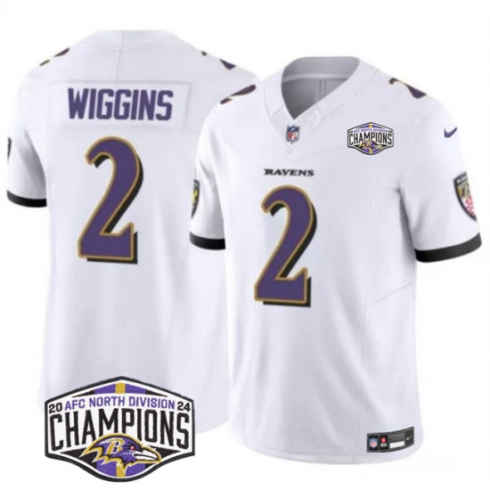 Men's Baltimore Ravens #2 Nate Wiggins White F.U.S.E 2024 AFC North Division Champions Vapor Limited Football Jersey - Ujersey
