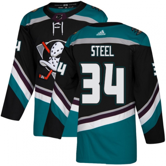 Men's Adidas Anaheim Ducks #34 Sam Steel Authentic Black Teal Third NHL Jersey - Ujersey