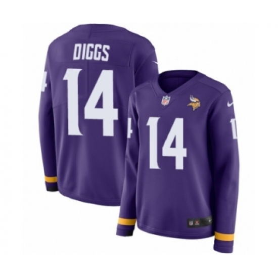 Women's Nike Minnesota Vikings #14 Stefon Diggs Limited Purple Therma Long Sleeve NFL Jersey - Ujersey