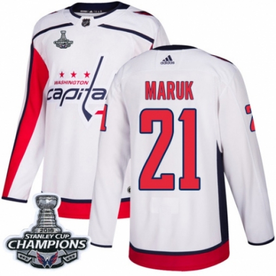 Men's Adidas Washington Capitals #21 Dennis Maruk Authentic White Away 2018 Stanley Cup Final Champions NHL Jersey - Ujersey