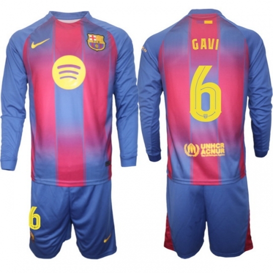 Men FC Barcelona 2026 Soccer Jerseys Red Long #6 GAVI (2)