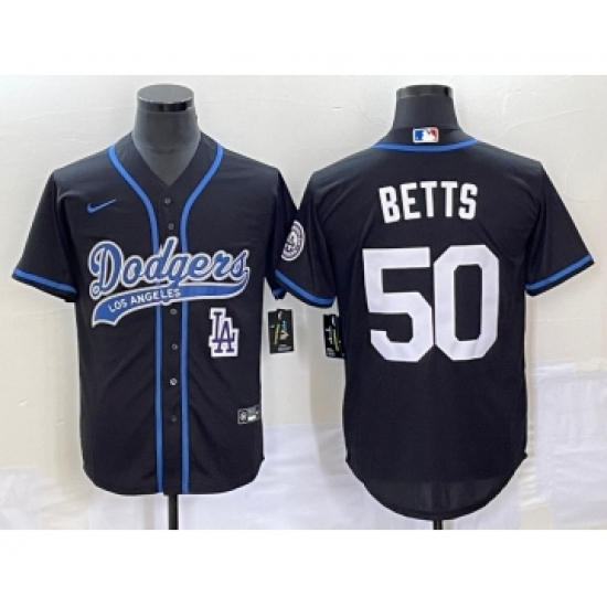 Men's Los Angeles Dodgers #50 Mookie Betts Black Cool Base Stitched Baseball Jersey1 - Ujersey