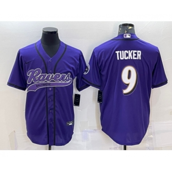 Men's Baltimore Ravens #9 Justin Tucker Purple With Patch Cool Base Stitched Baseball Jersey - Ujersey