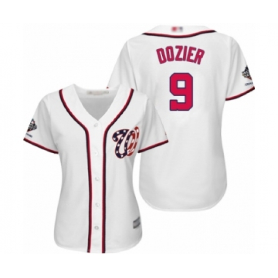 Women's Washington Nationals #9 Brian Dozier Authentic White Home Cool Base 2019 World Series Champions Baseball Jersey - Ujersey