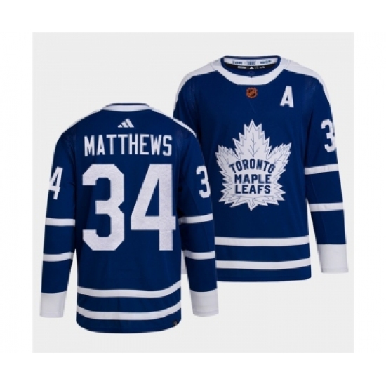 Men's Toronto Maple Leafs Black #34 Auston Matthews Blue 2022 Reverse Retro Stitched Jersey