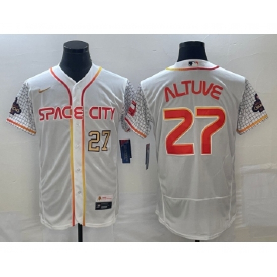 Men's Houston Astros #27 Jose Altuve Number White 2023 City Connect Flex Base Stitched Jersey2 - Ujersey