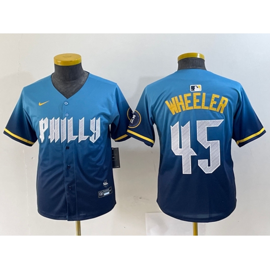 Youth Philadelphia Phillies #45 Zack Wheeler Blue 2024 City Cool Base Stitched Jersey - Ujersey
