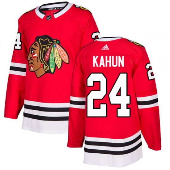Men's Adidas Chicago Blackhawks #24 Dominik Kahun Red Home Authentic Stitched NHL Jersey - Ujersey