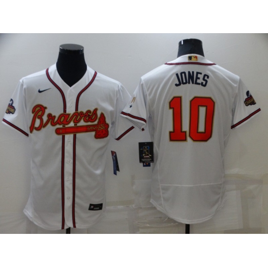 Men's Atlanta Braves #10 Chipper Jones White 2022 Gold Program Authentic Player Jersey
