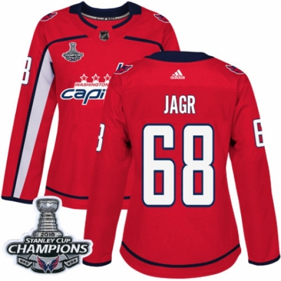 Women's Adidas Washington Capitals #68 Jaromir Jagr Authentic Red Home 2018 Stanley Cup Final Champions NHL Jersey - Ujersey
