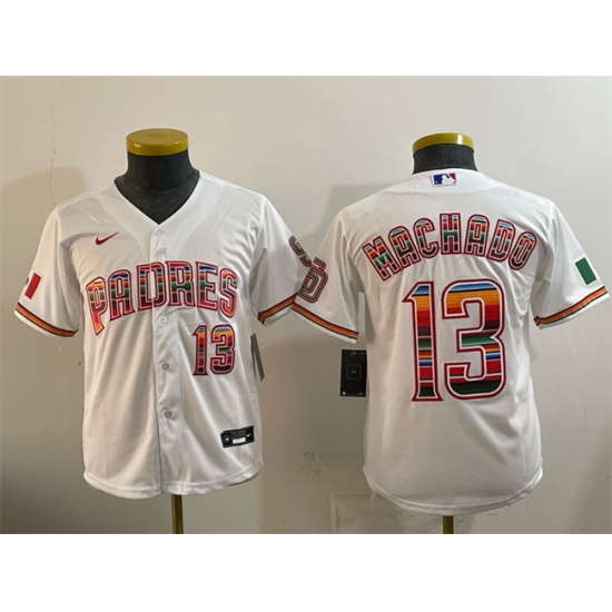 Youth San Diego Padres #13 Manny Machado White Mexico Cool Base Stitched Baseball Jersey