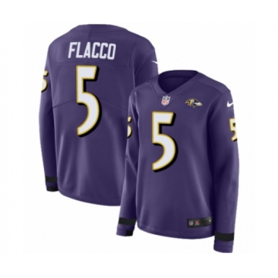Women's Nike Baltimore Ravens #5 Joe Flacco Limited Purple Therma Long Sleeve NFL Jersey - Ujersey