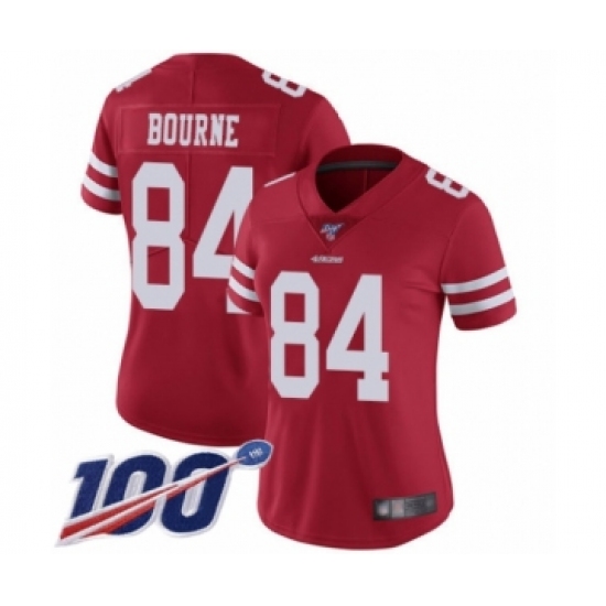 Women's San Francisco 49ers #84 Kendrick Bourne Red Team Color Vapor Untouchable Limited Player 100th Season Football Jersey - Ujersey