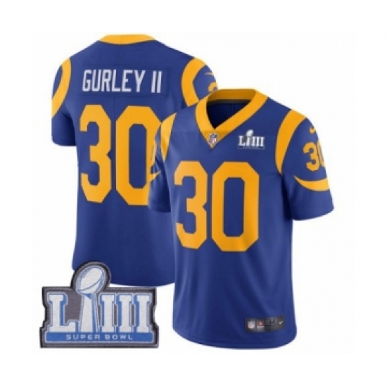 Men's Nike Los Angeles Rams #30 Todd Gurley Royal Blue Alternate Vapor Untouchable Limited Player Super Bowl LIII Bound NFL Jersey - Ujersey
