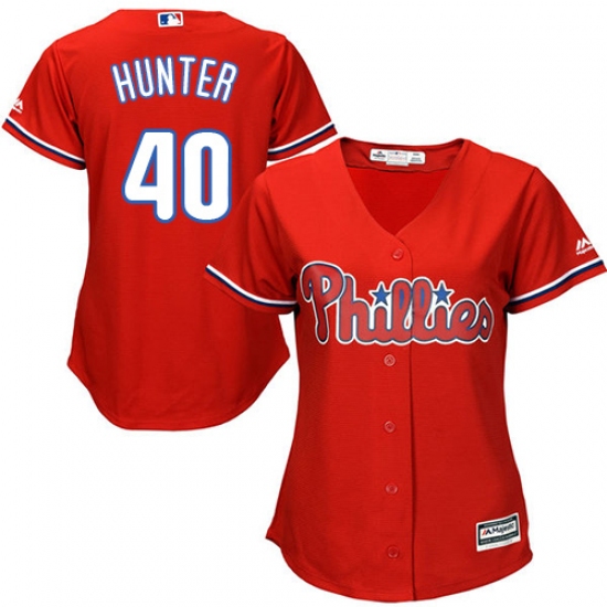 Women's Majestic Philadelphia Phillies #40 Tommy Hunter Replica Red Alternate Cool Base MLB Jersey - Ujersey