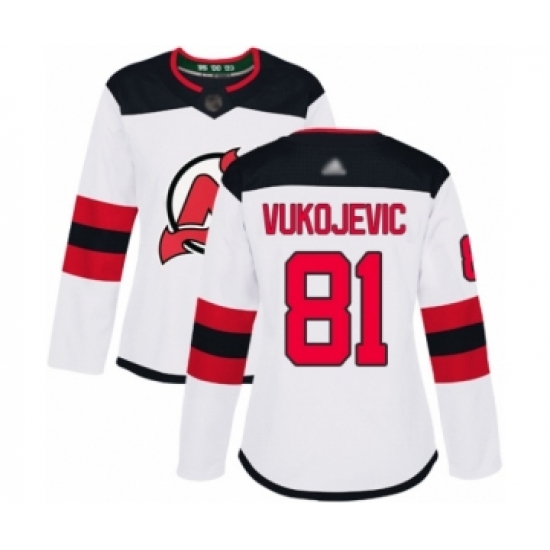 Women's New Jersey Devils #81 Michael Vukojevic Authentic White Away Hockey Jersey - Ujersey