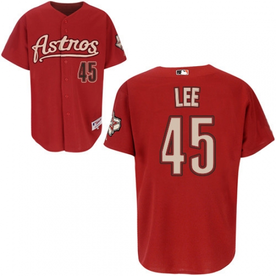 Men's Majestic Houston Astros #45 Carlos Lee Authentic Red MLB Jersey - Ujersey