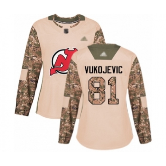 Women's New Jersey Devils #81 Michael Vukojevic Authentic Camo Veterans Day Practice Hockey Jersey - Ujersey